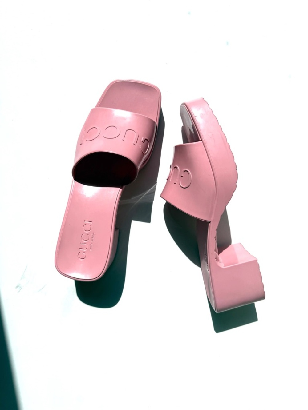 Gucci Pink Platform Slide Sandals